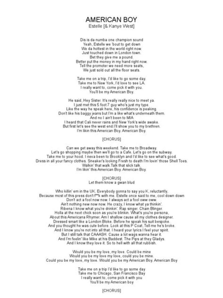 American Boy Lyrics Recorded Music Leisure